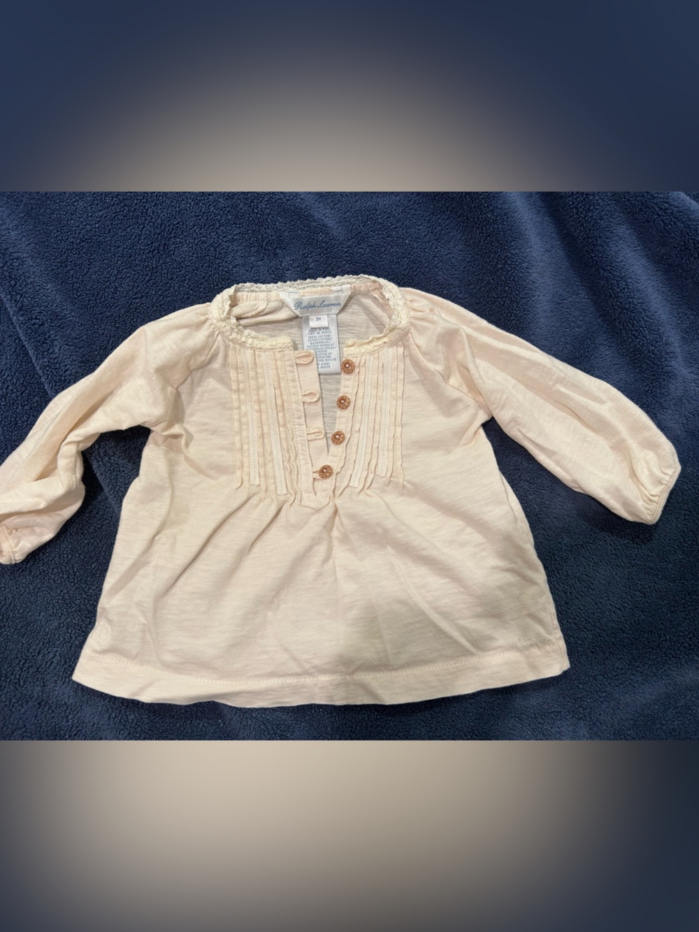 Ralph Lauren cream baby shirt button cottage core ruffle lace 0-3 month
